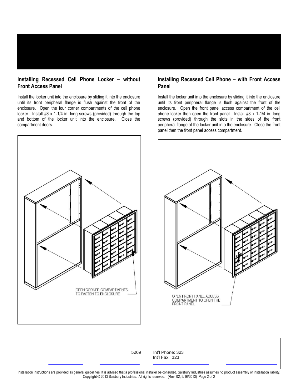 Salsbury Industries 19900 Free-Standing Enclosures For 19000/19100 Series Recessed Mounted Cell Phone Lockers User Manual | Page 2 / 2
