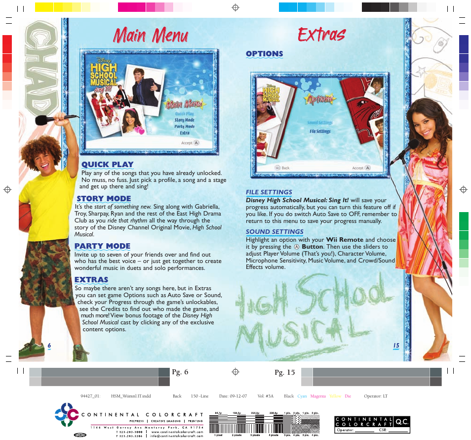 Main menu, Extras | Disney Interactive Studios High School Musical: Sing It! User Manual | Page 7 / 16