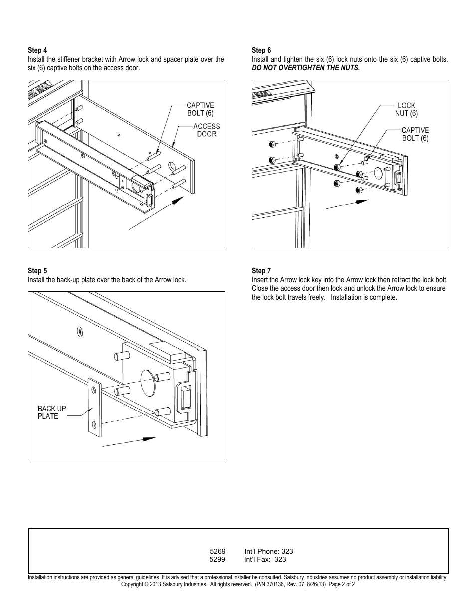 Salsbury industries | Salsbury Industries 3700 Series Horizontal Mailboxes ACCESS DOOR ARROW LOCK User Manual | Page 2 / 2