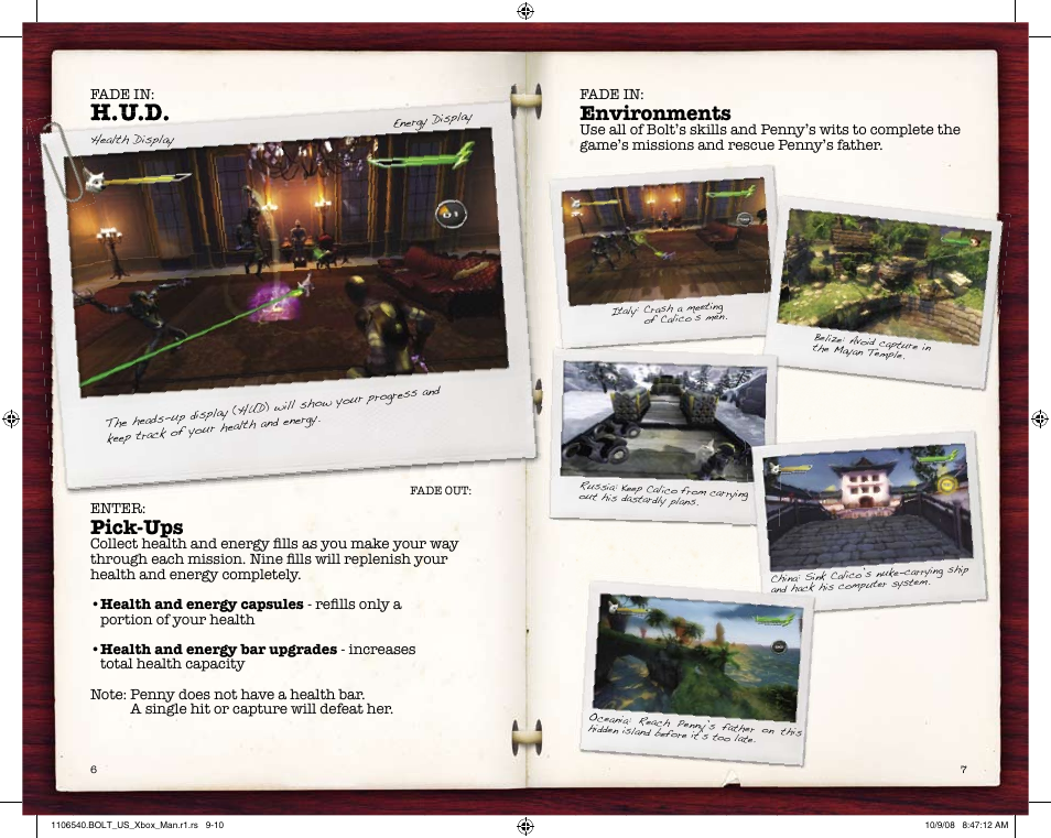 H.u.d, Pick-ups, Environments | Disney Interactive Studios Bolt for Xbox 360 User Manual | Page 5 / 6