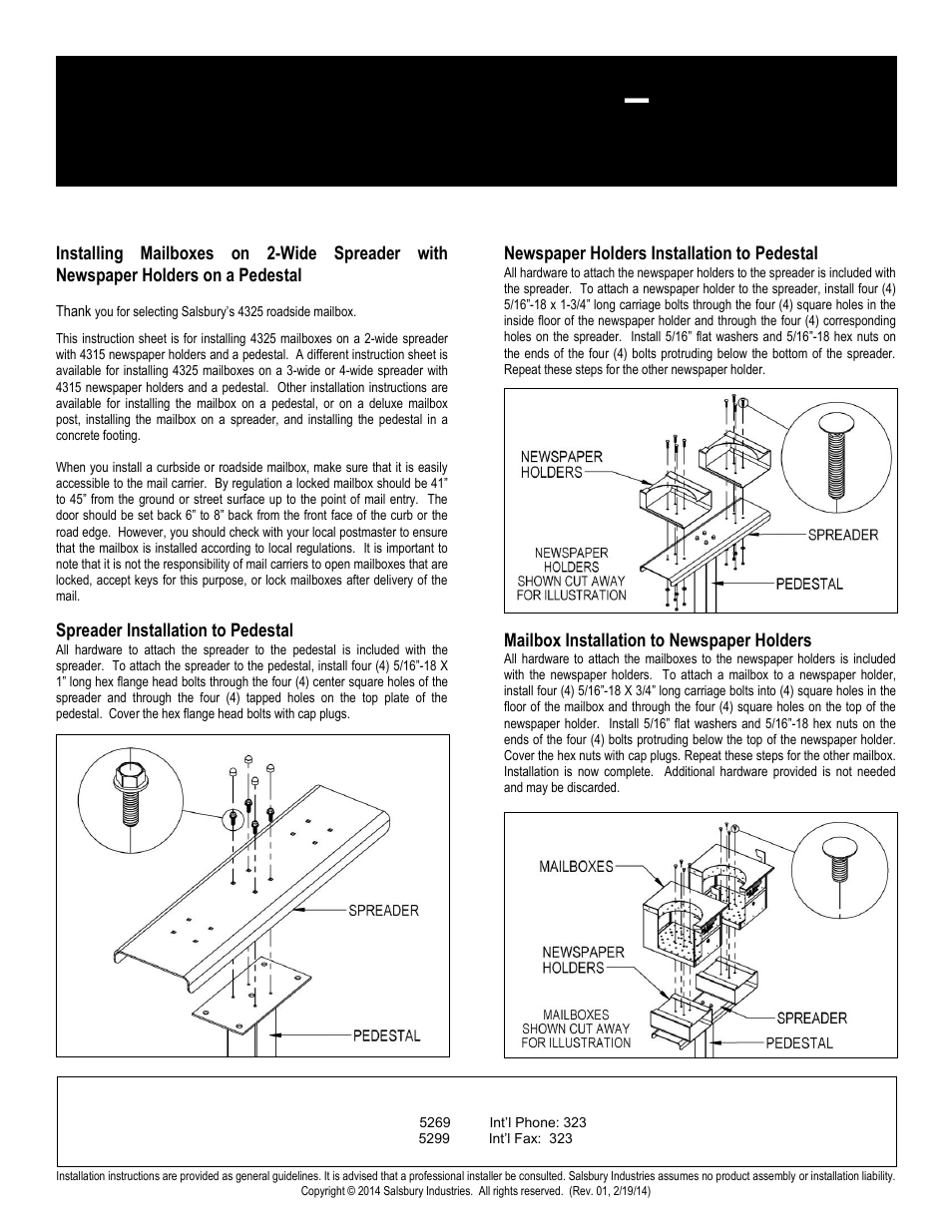 Roadside mailboxes – 4325 | Salsbury Industries 4325 Roadside Mailboxes 2-Wide and 3-Wide Spreader & Pedestal User Manual | Page 2 / 2