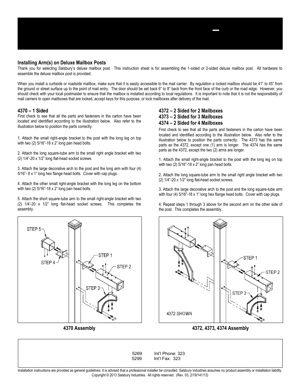 11_post07_4325d_deluxepost_rev03, Designer roadside mailboxes – 4325d | Salsbury Industries 4325D Designer Roadside Mailboxes Pedestal Mounted User Manual | Page 11 / 13