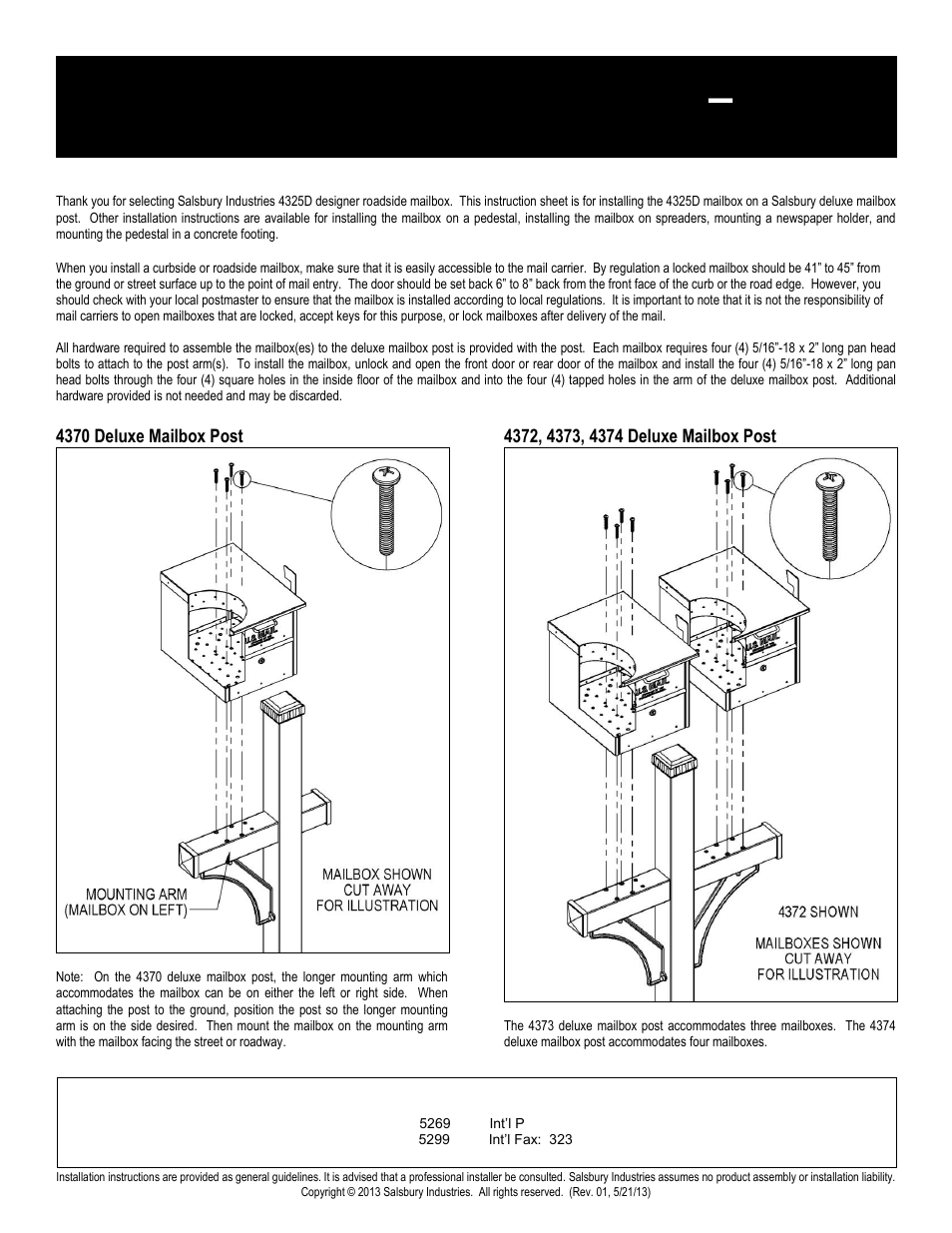 04_roadside03_4325d_deluxe_post_rev_01, Designer roadside mailboxes – 4325d, Deluxe mailbox post installation instructions | Salsbury Industries 4325D Designer Roadside Mailboxes Pedestal Mounted User Manual | Page 4 / 13