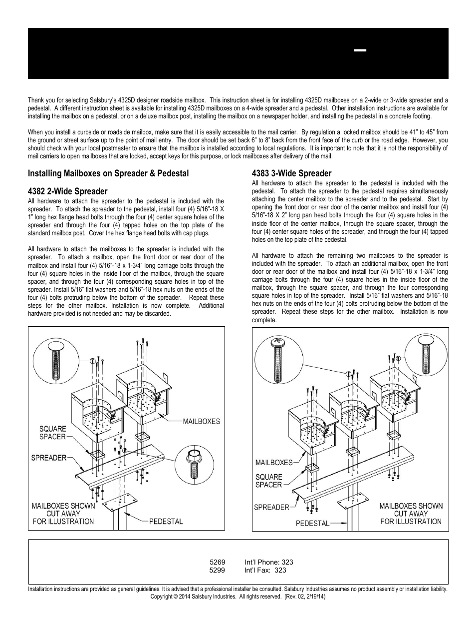 Designer roadside mailboxes – 4325d | Salsbury Industries 4325D Designer Roadside Mailboxes Pedestal Mounted User Manual | Page 6 / 13