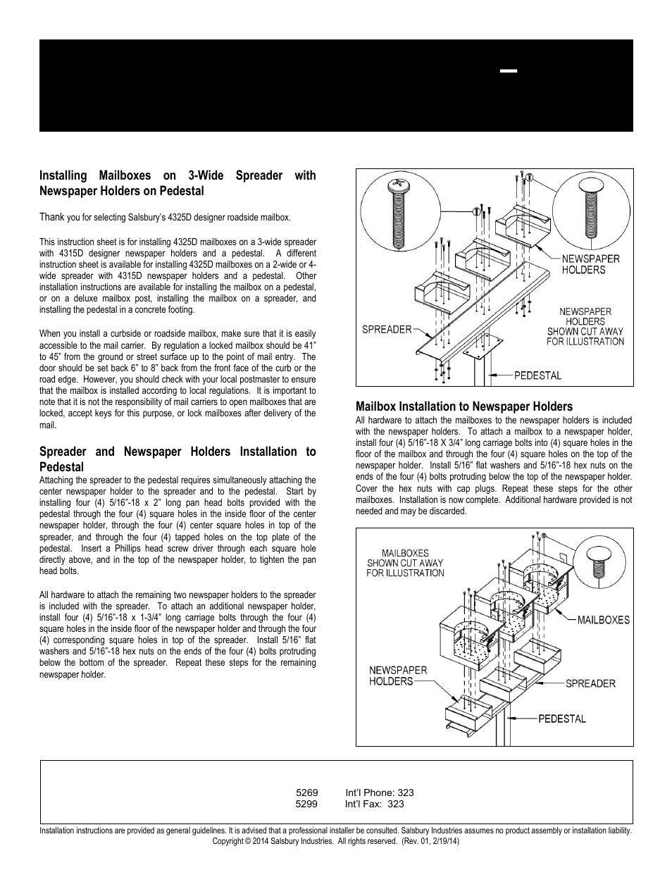 Designer roadside mailboxes – 4325d | Salsbury Industries 4325D Designer Roadside Mailboxes Newspaper Holder on Pedestal User Manual | Page 4 / 5