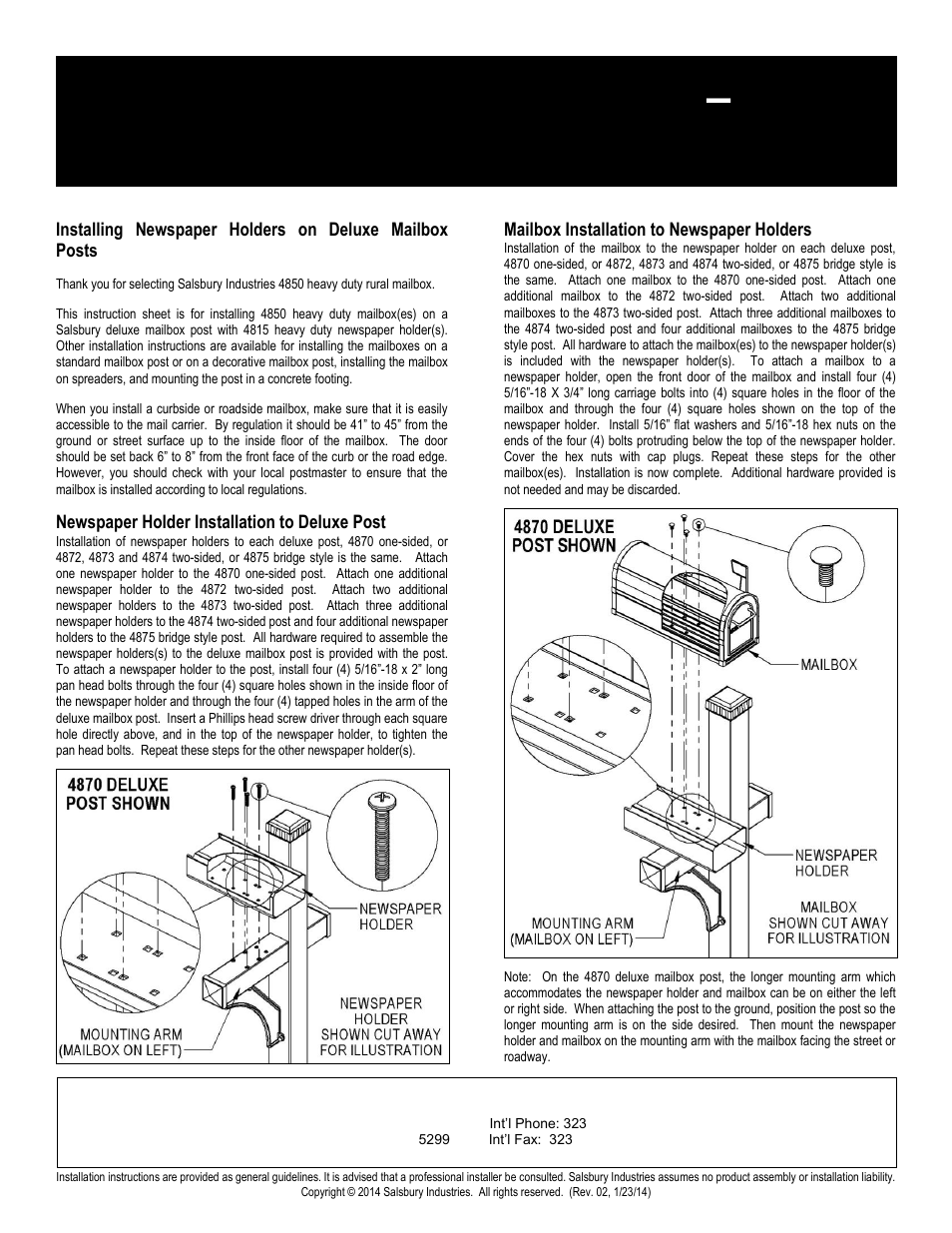 Heavy duty rural mailboxes – 4850 | Salsbury Industries 4850 Heavy Duty Rural Mailboxes Heavy Duty Newspaper Holder on Standard or Decorative Mailbox Post User Manual | Page 2 / 7