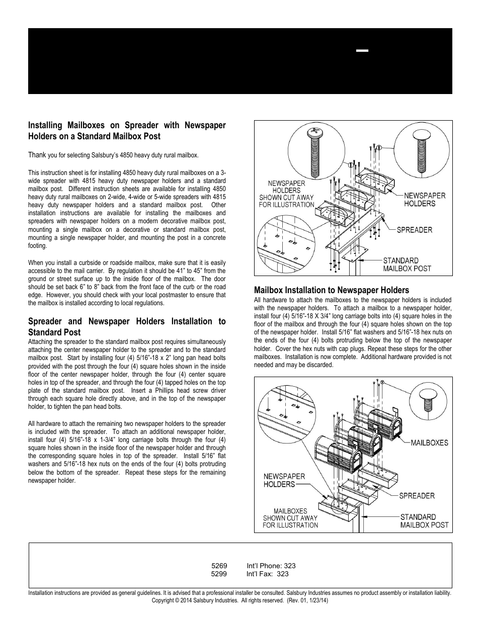 Heavy duty rural mailboxes – 4850 | Salsbury Industries 4850 Heavy Duty Rural Mailboxes 2-Wide, 3-Wide and 4-Wide Spreader & Standard Mailbox Post User Manual | Page 5 / 8
