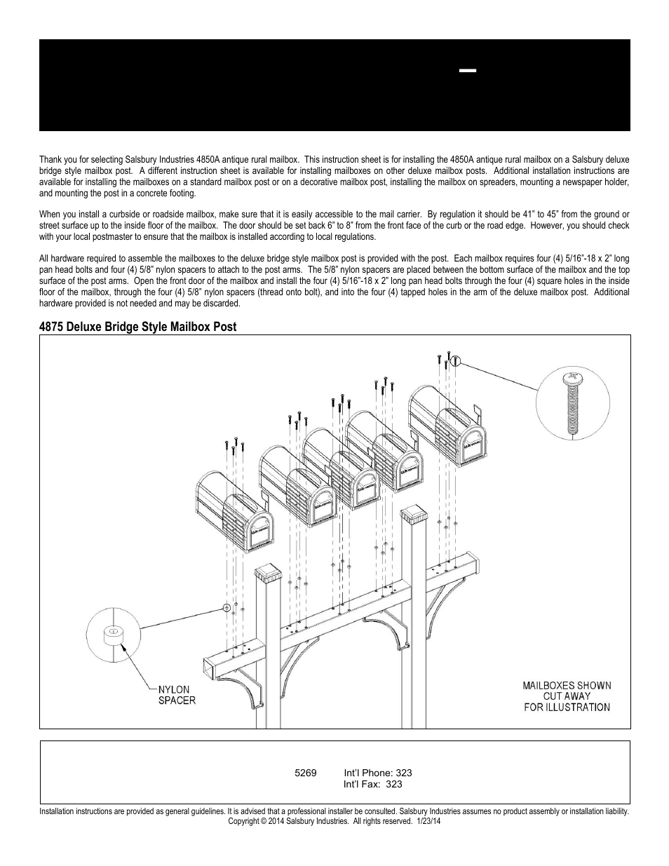 04_rural04_4850a_4875_deluxe_post_rev_00, Antique rural mailboxes – 4850a | Salsbury Industries 4850A Antique Rural Mailboxes Standard Mailbox Post User Manual | Page 4 / 16