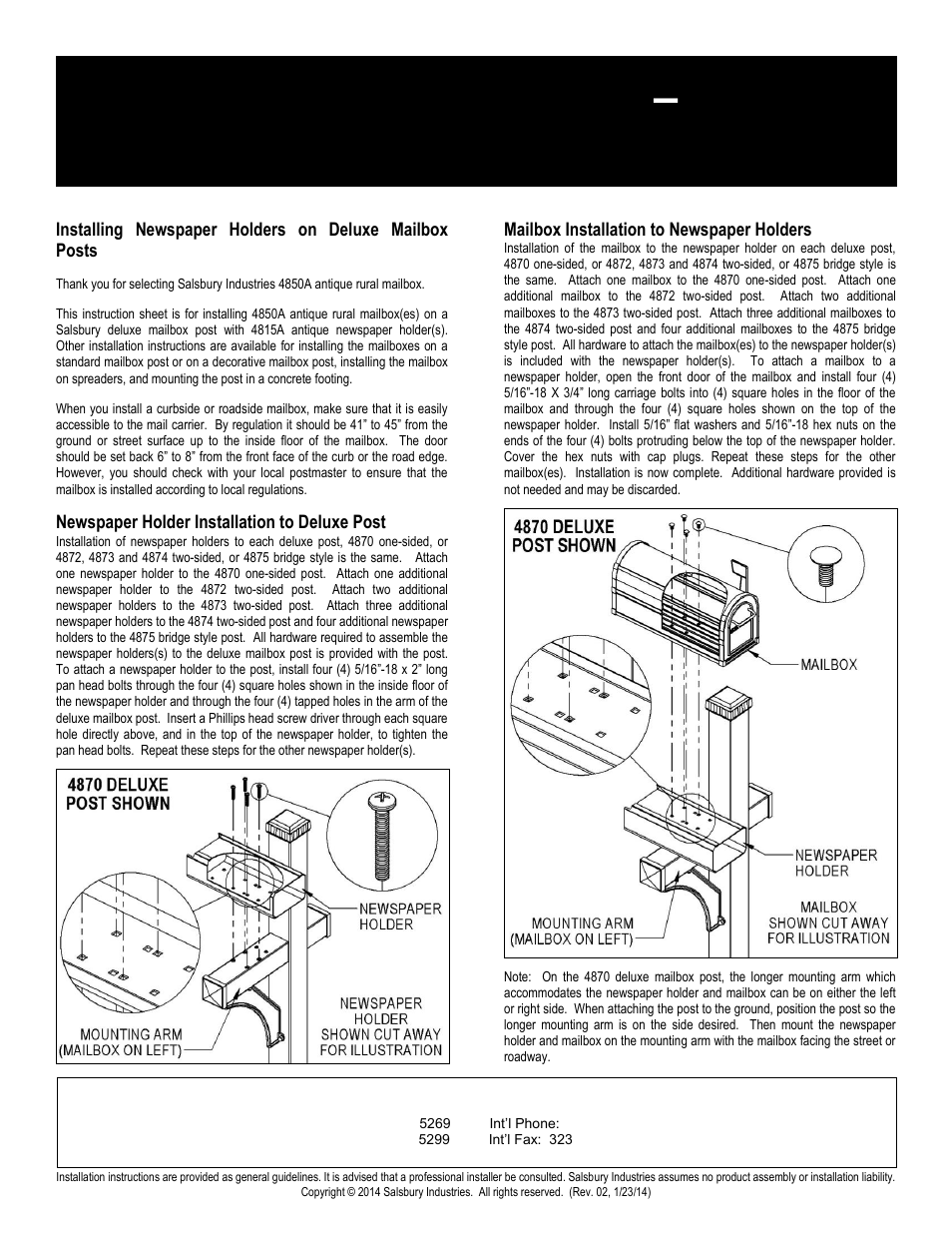 Antique rural mailboxes – 4850a | Salsbury Industries 4850A Antique Rural Mailboxes Standard Mailbox Post User Manual | Page 6 / 16