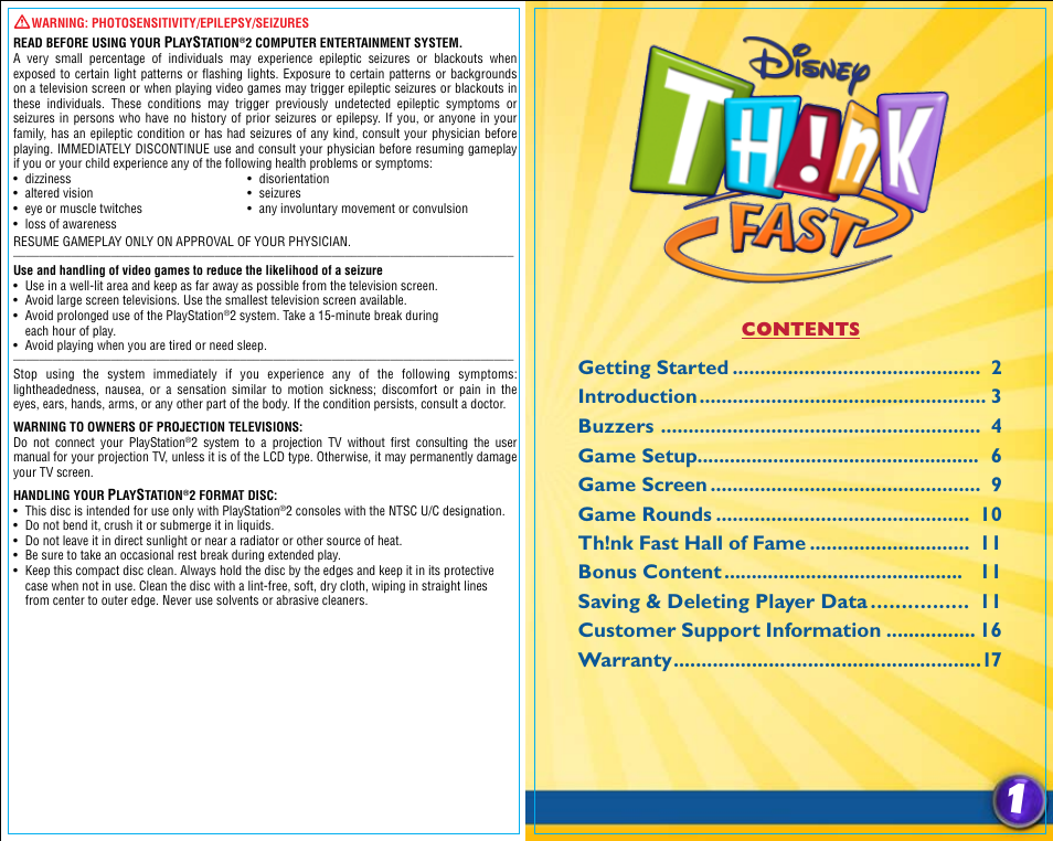 Disney Interactive Studios Think Fast: The Ultimate Trivia Showdown for PlayStation 2 User Manual | Page 2 / 7