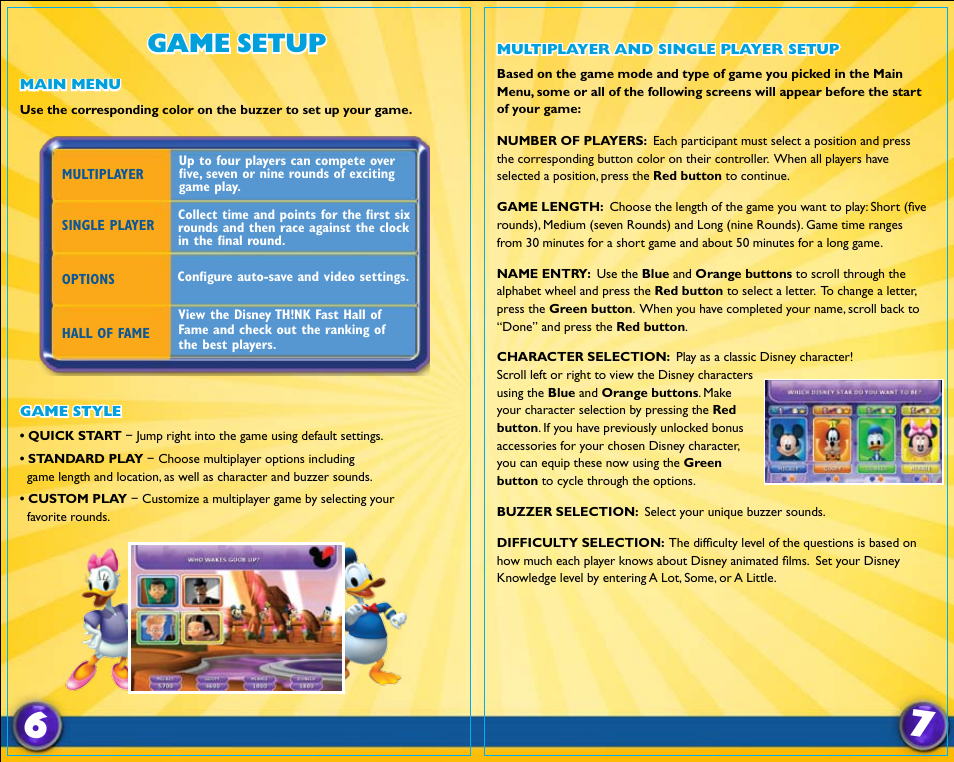 Game setup | Disney Interactive Studios Think Fast: The Ultimate Trivia Showdown for PlayStation 2 User Manual | Page 5 / 7