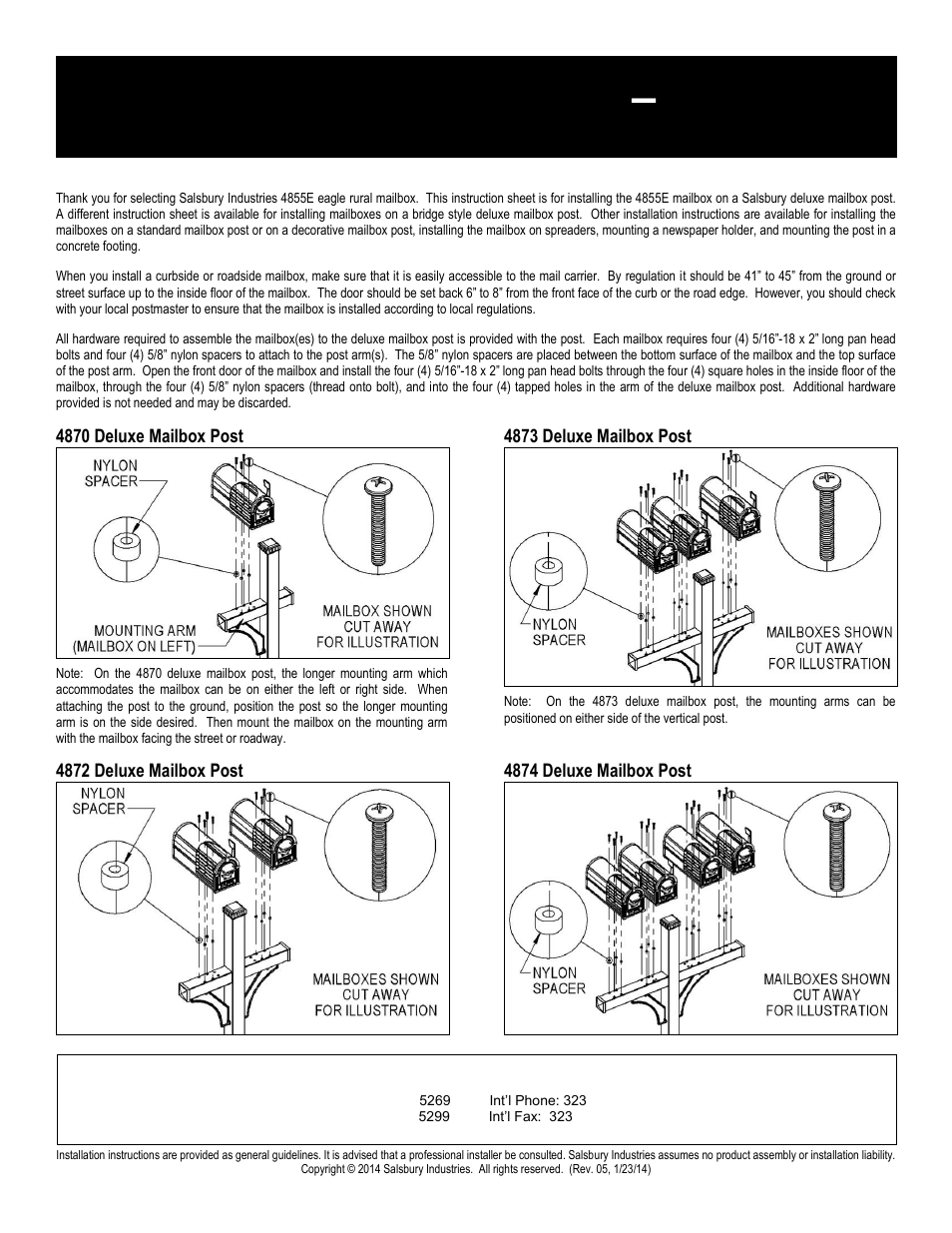 03_rural03_4855e_deluxe_post_rev_05, Eagle rural mailboxes – 4855e, Deluxe mailbox post installation instructions | Salsbury Industries 4855E Eagle Rural Mailboxes Standard Mailbox Post User Manual | Page 3 / 16