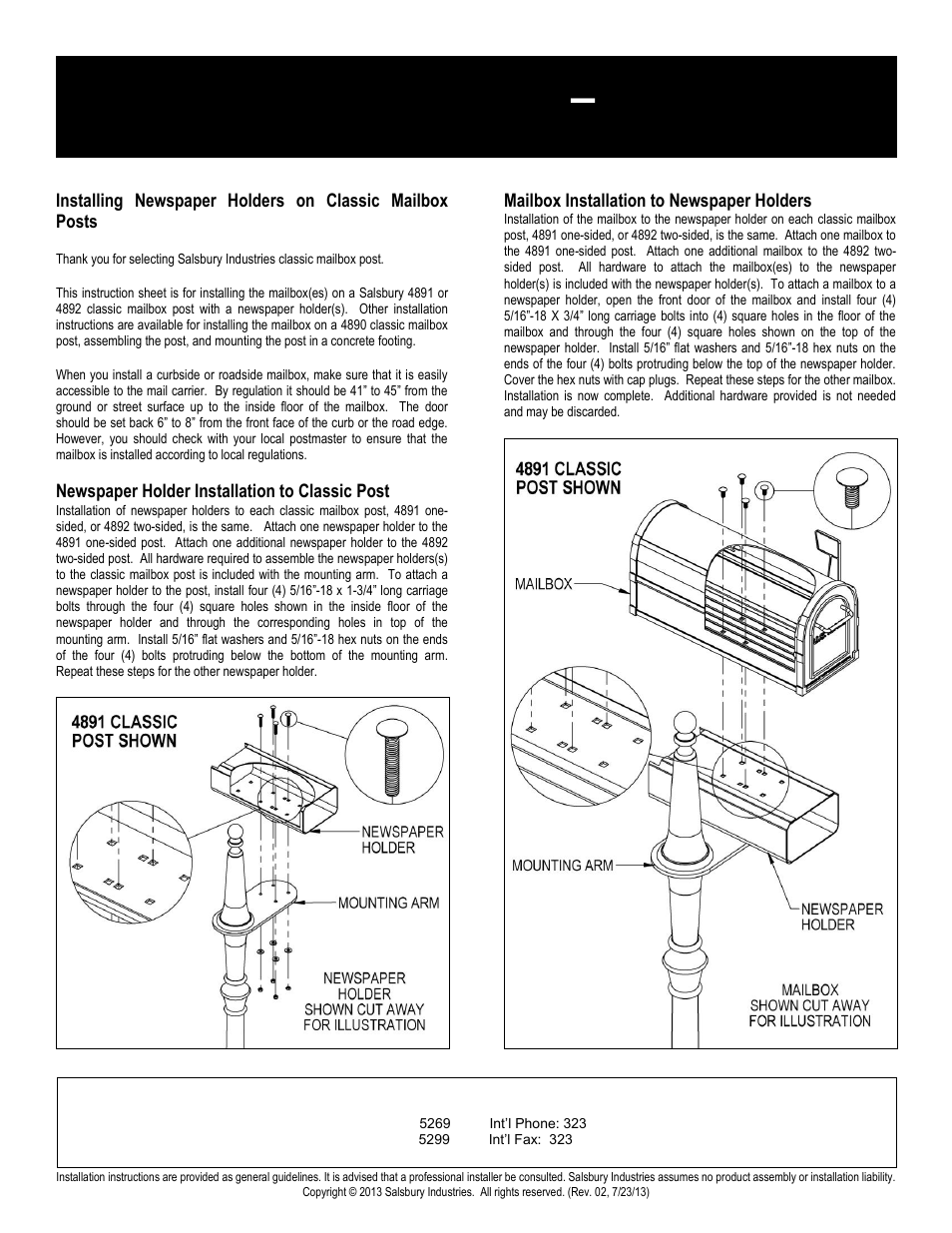 Newspaper holders installation instructions | Salsbury Industries 4890 Series Classic Mailbox Posts User Manual | Page 3 / 6