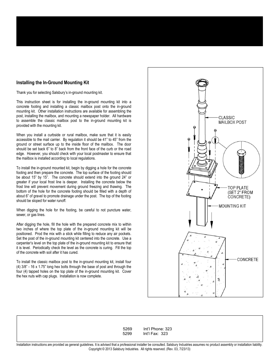 05_classic05_4890_in_ground_mounting_kit_rev_03, Classic mailbox post | Salsbury Industries 4890 Series Classic Mailbox Posts User Manual | Page 5 / 6