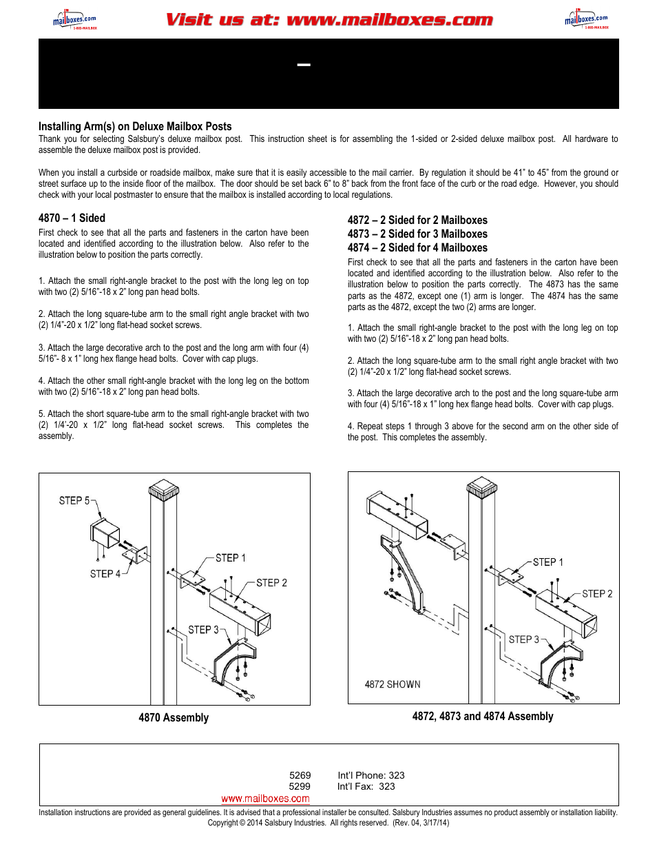 Salsbury Industries 4874 Deluxe Mailbox Posts User Manual | 3 pages