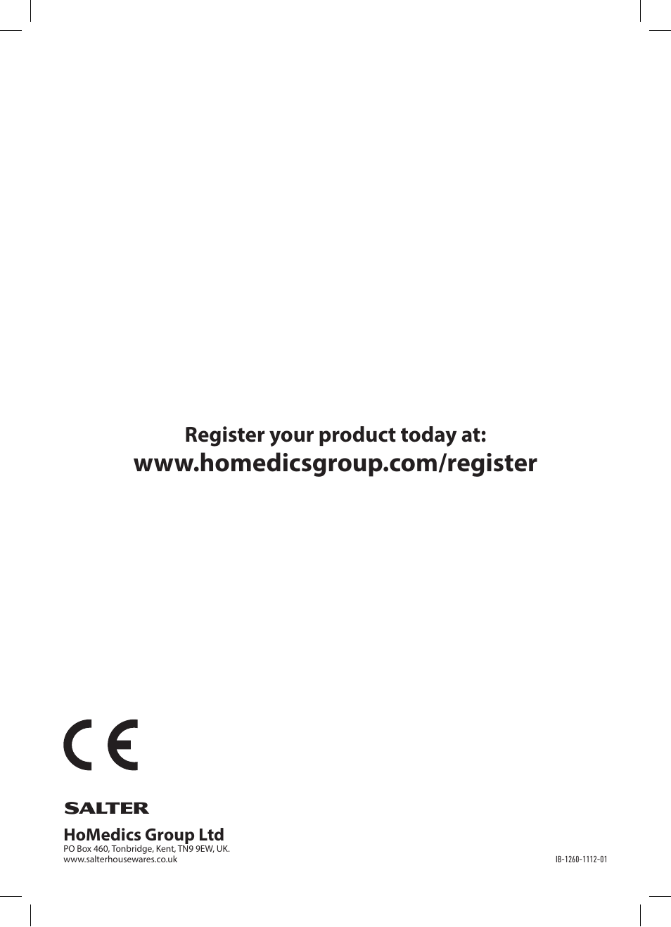 Eregister your product today at | Salter 1260 SVDR Precision Electronic Scale User Manual | Page 12 / 12