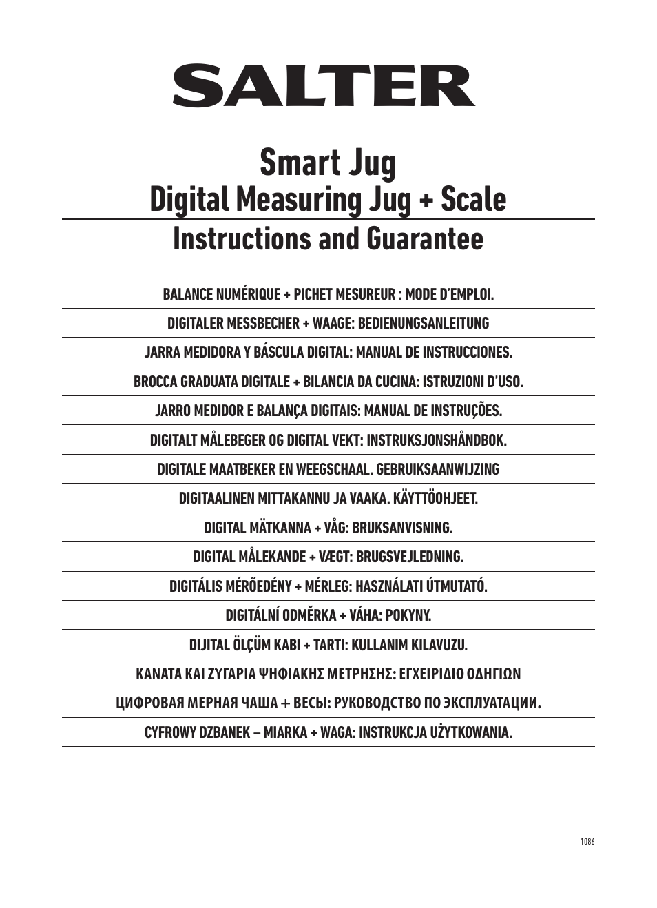 Salter 1086 WHDR Digital Smart Jug Electronic Measuring Jug & Scale User Manual | 20 pages