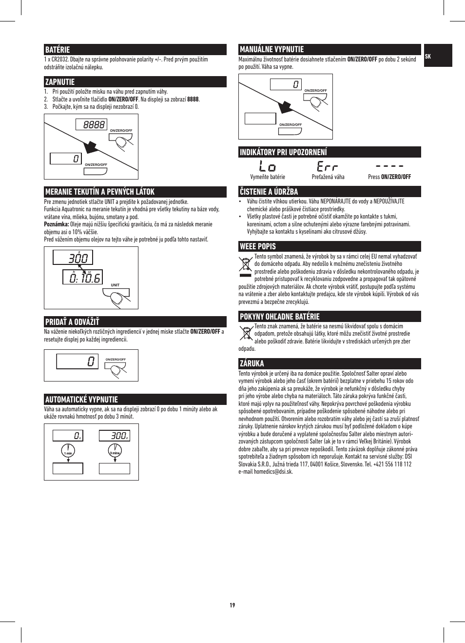 Salter 1089 BKWHDR Measuring Jug Electronic Scale User Manual | Page 19 / 20