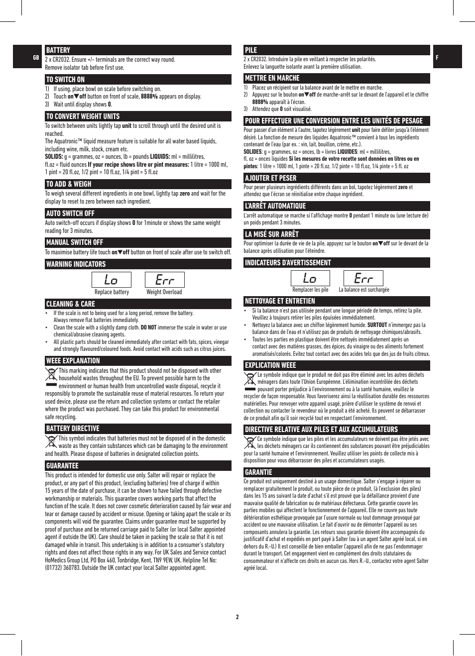 Salter 1050 BKDR Curve Glass Electronic Scale User Manual | Page 2 / 12