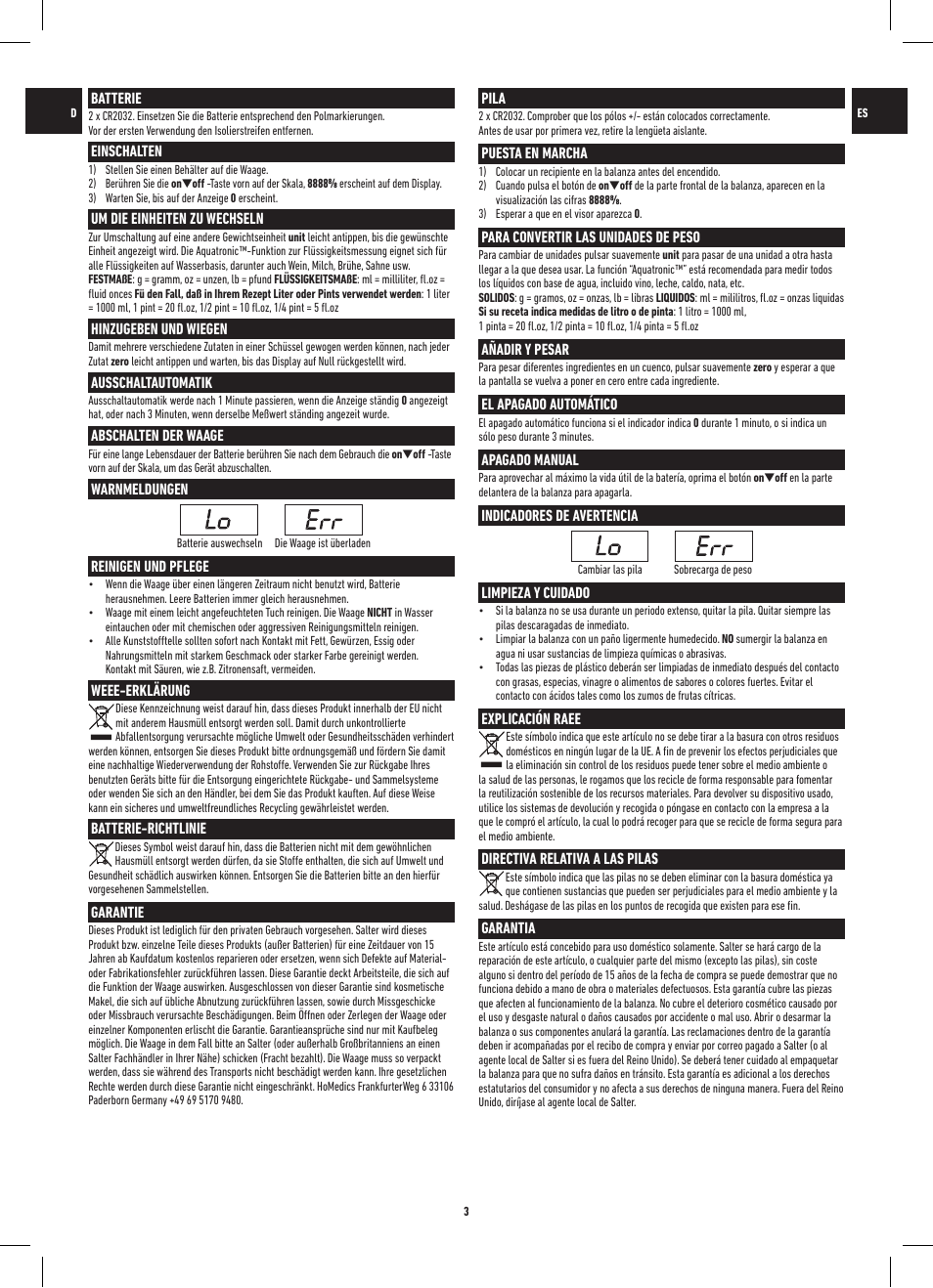 Salter 1050 BKDR Curve Glass Electronic Scale User Manual | Page 3 / 12