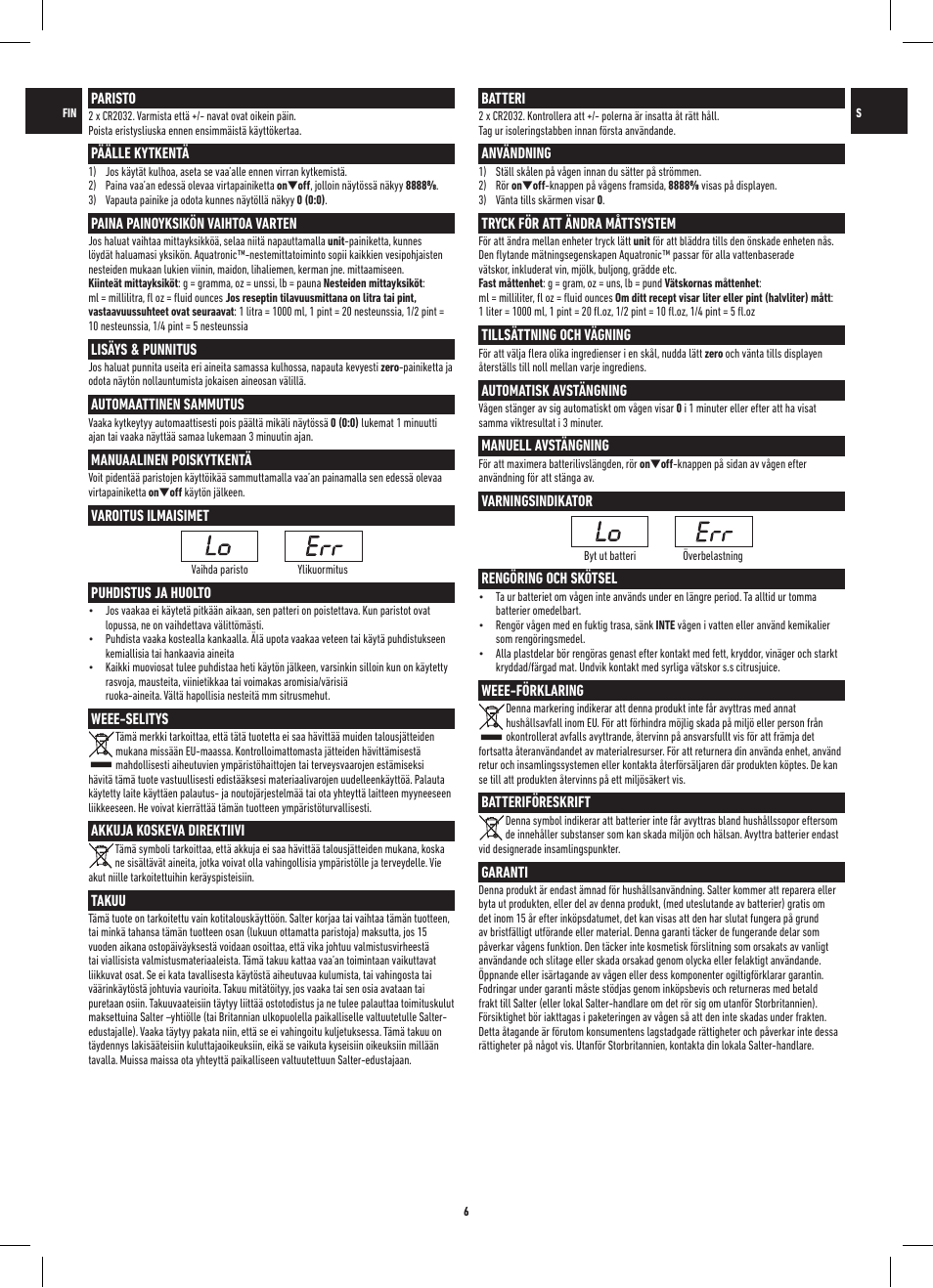Salter 1050 BKDR Curve Glass Electronic Scale User Manual | Page 6 / 12