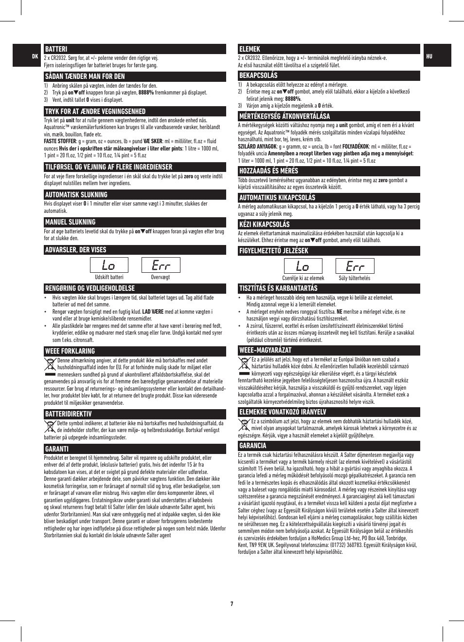 Salter 1050 BKDR Curve Glass Electronic Scale User Manual | Page 7 / 12