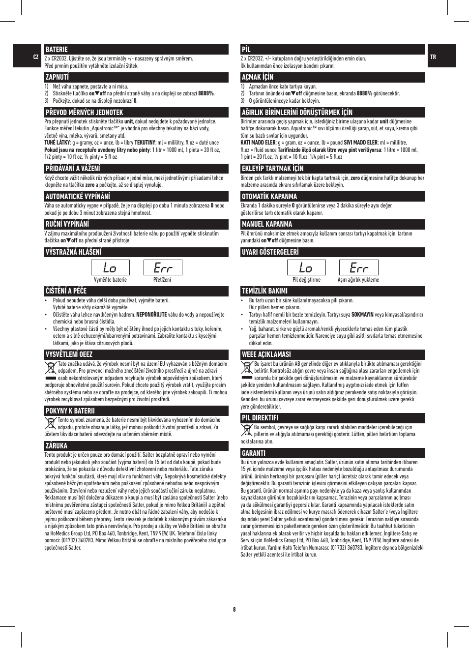 Salter 1050 BKDR Curve Glass Electronic Scale User Manual | Page 8 / 12