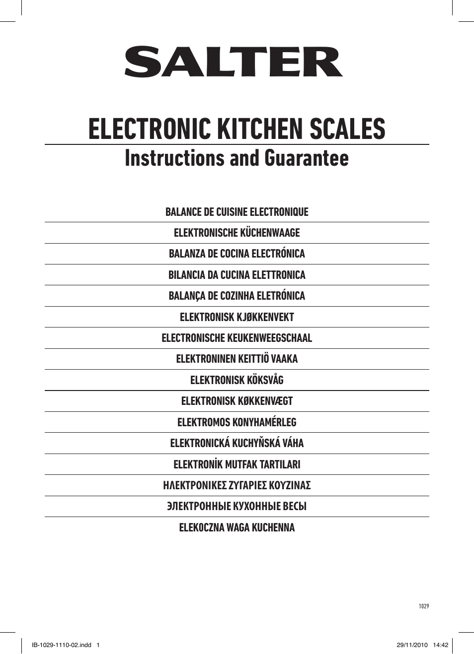 Salter 1029 WHDR SuperSize Digit Electronic Bowl Scale User Manual | 12 pages