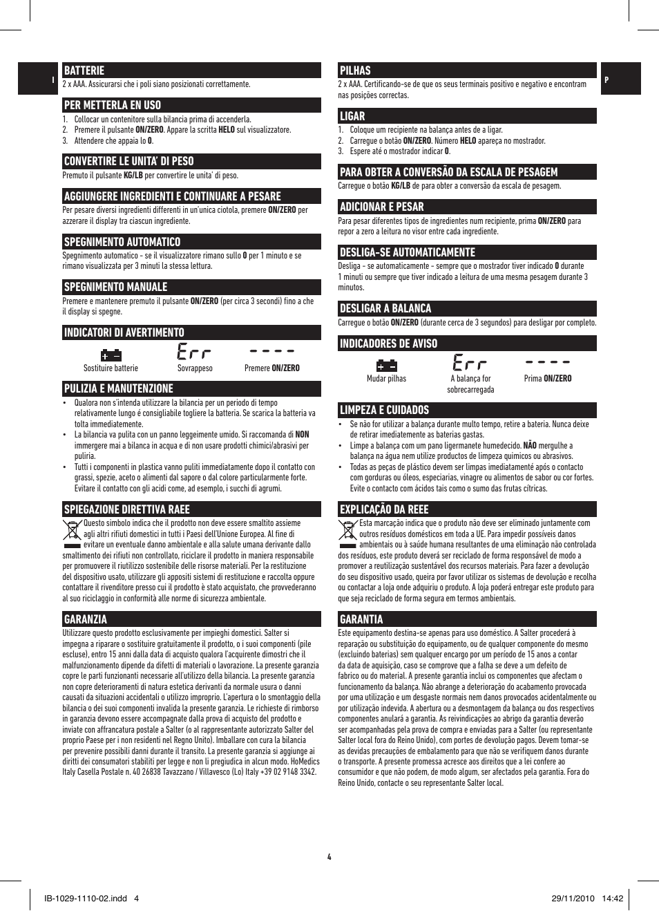 Salter 1029 WHDR SuperSize Digit Electronic Bowl Scale User Manual | Page 4 / 12