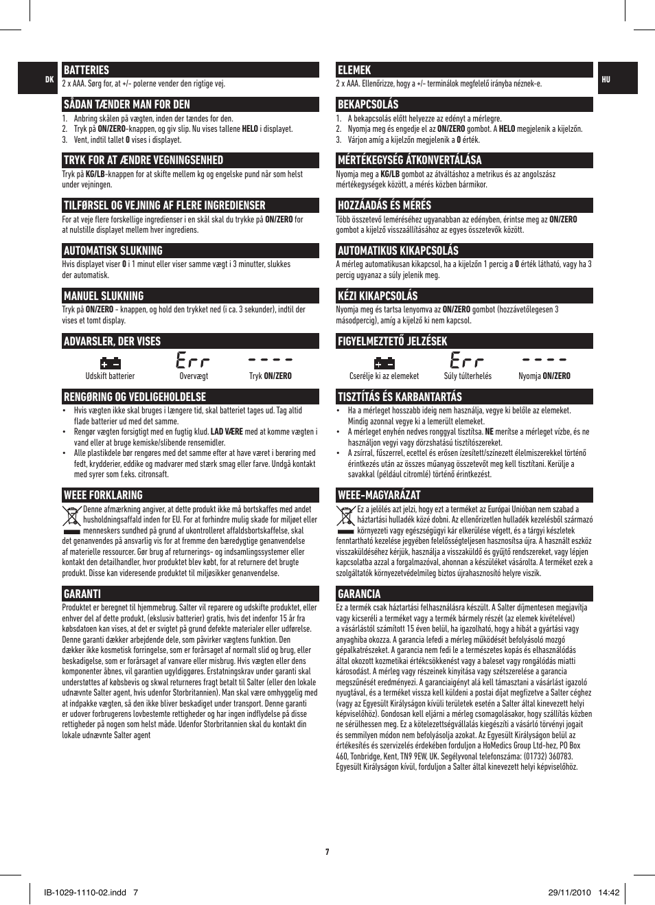 Salter 1029 WHDR SuperSize Digit Electronic Bowl Scale User Manual | Page 7 / 12
