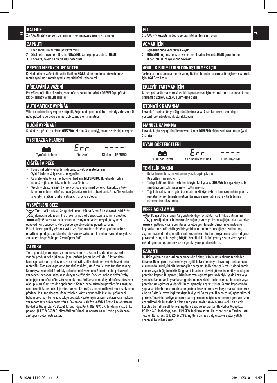 Salter 1029 WHDR SuperSize Digit Electronic Bowl Scale User Manual | Page 8 / 12