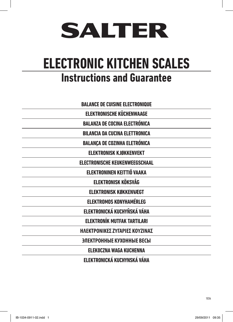 Salter 1034 PBDR Super Slim Electronic Kitchen Scale User Manual | 12 pages