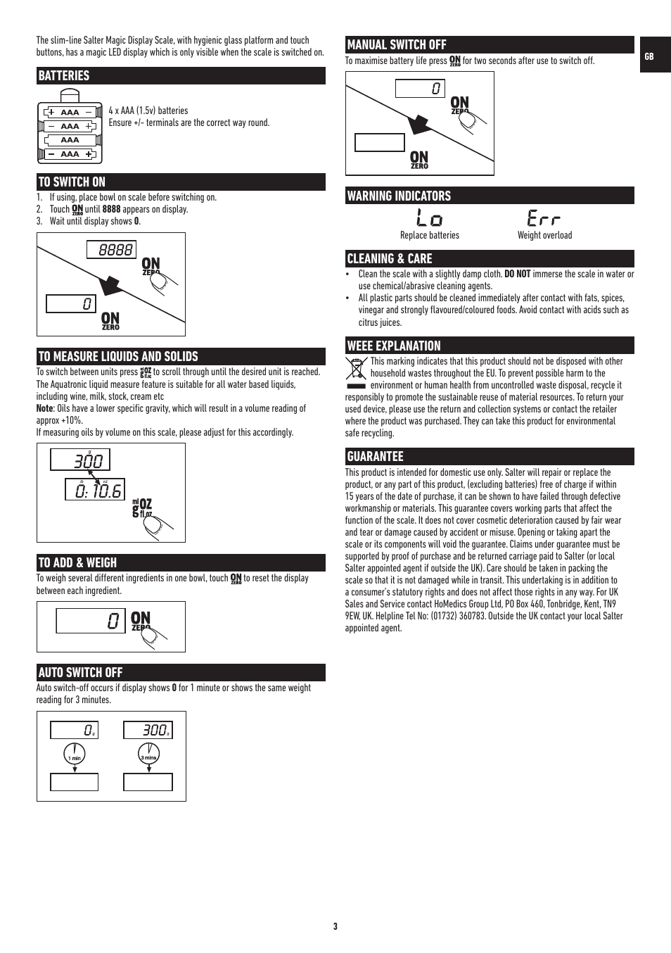 Salter 1055 BKDR Magic Display Electronic Scale User Manual | Page 3 / 20