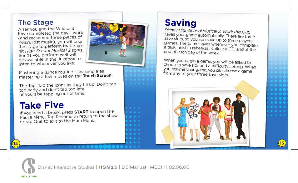 Saving, Take five, The stage | Disney Interactive Studios NTR-YI3E-USA User Manual | Page 9 / 10