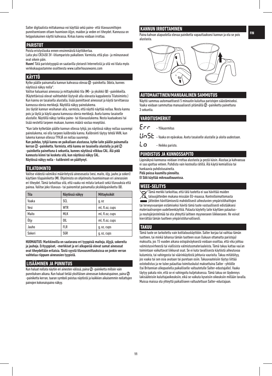 Unst | Salter 1048 HBBKDR Heston Blumenthal Precision Digital Measuring Jug User Manual | Page 11 / 20