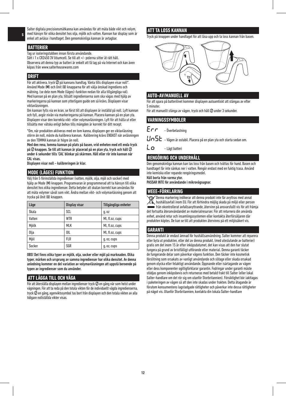 Unst | Salter 1048 HBBKDR Heston Blumenthal Precision Digital Measuring Jug User Manual | Page 12 / 20