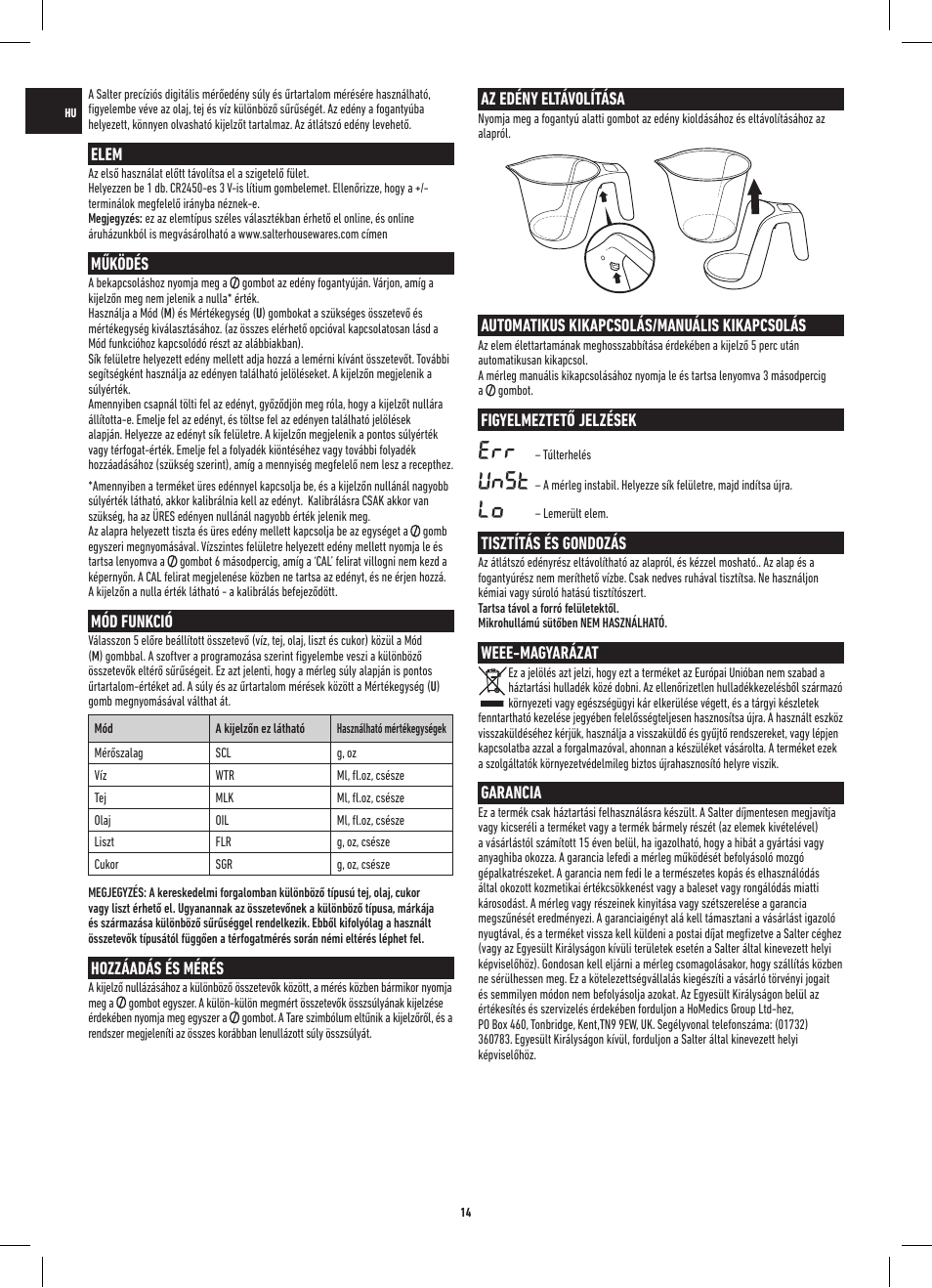 Unst | Salter 1048 HBBKDR Heston Blumenthal Precision Digital Measuring Jug User Manual | Page 14 / 20