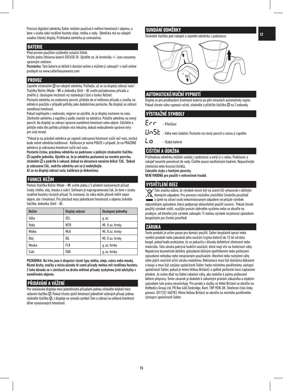 Unst | Salter 1048 HBBKDR Heston Blumenthal Precision Digital Measuring Jug User Manual | Page 15 / 20