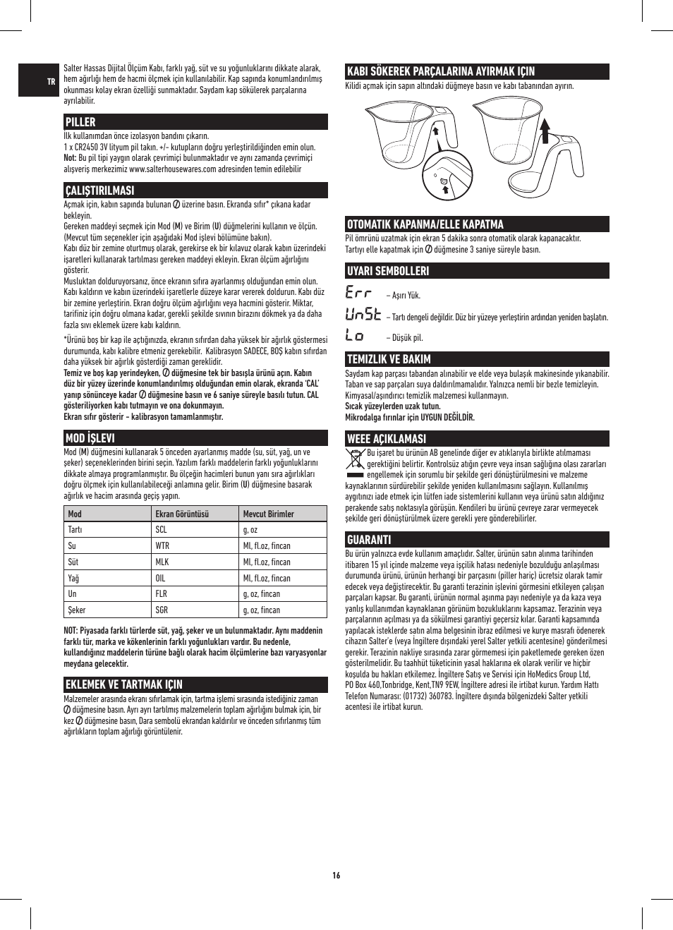 Unst | Salter 1048 HBBKDR Heston Blumenthal Precision Digital Measuring Jug User Manual | Page 16 / 20