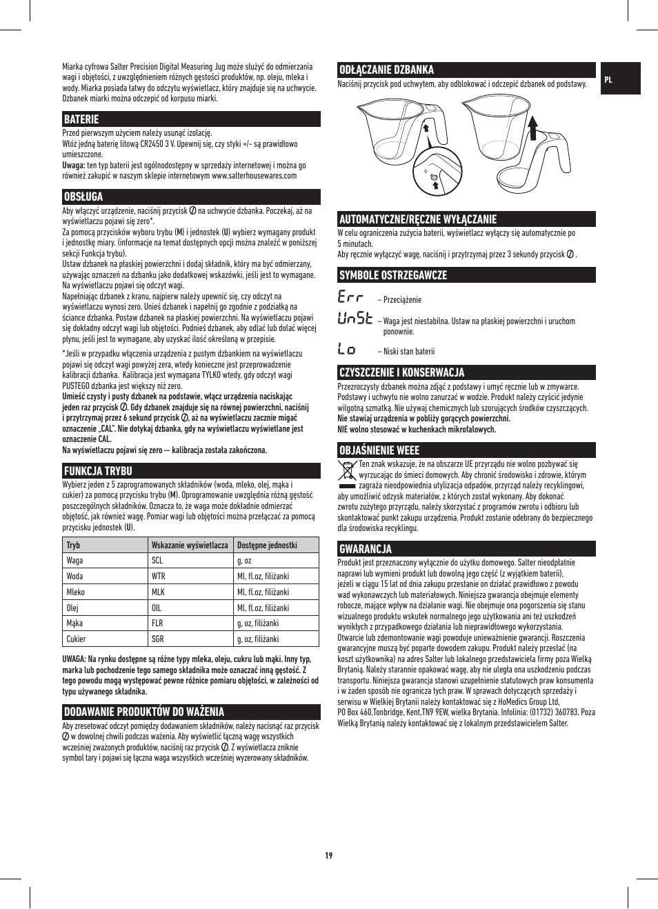 Unst | Salter 1048 HBBKDR Heston Blumenthal Precision Digital Measuring Jug User Manual | Page 19 / 20