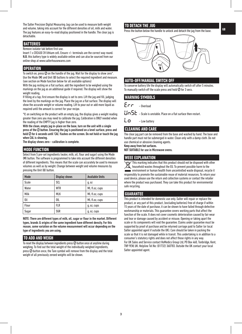 Unst | Salter 1048 HBBKDR Heston Blumenthal Precision Digital Measuring Jug User Manual | Page 3 / 20