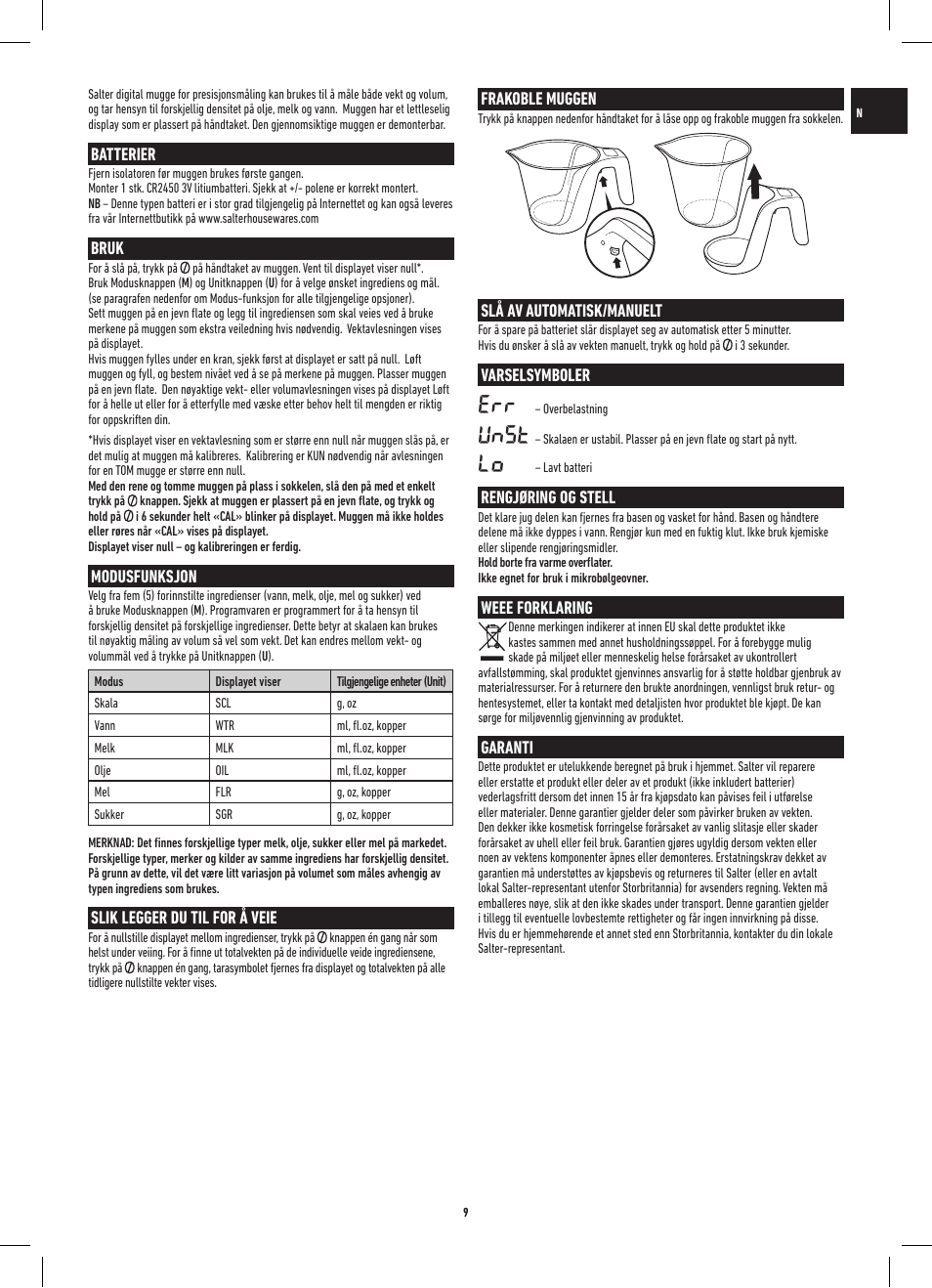 Unst | Salter 1048 HBBKDR Heston Blumenthal Precision Digital Measuring Jug User Manual | Page 9 / 20