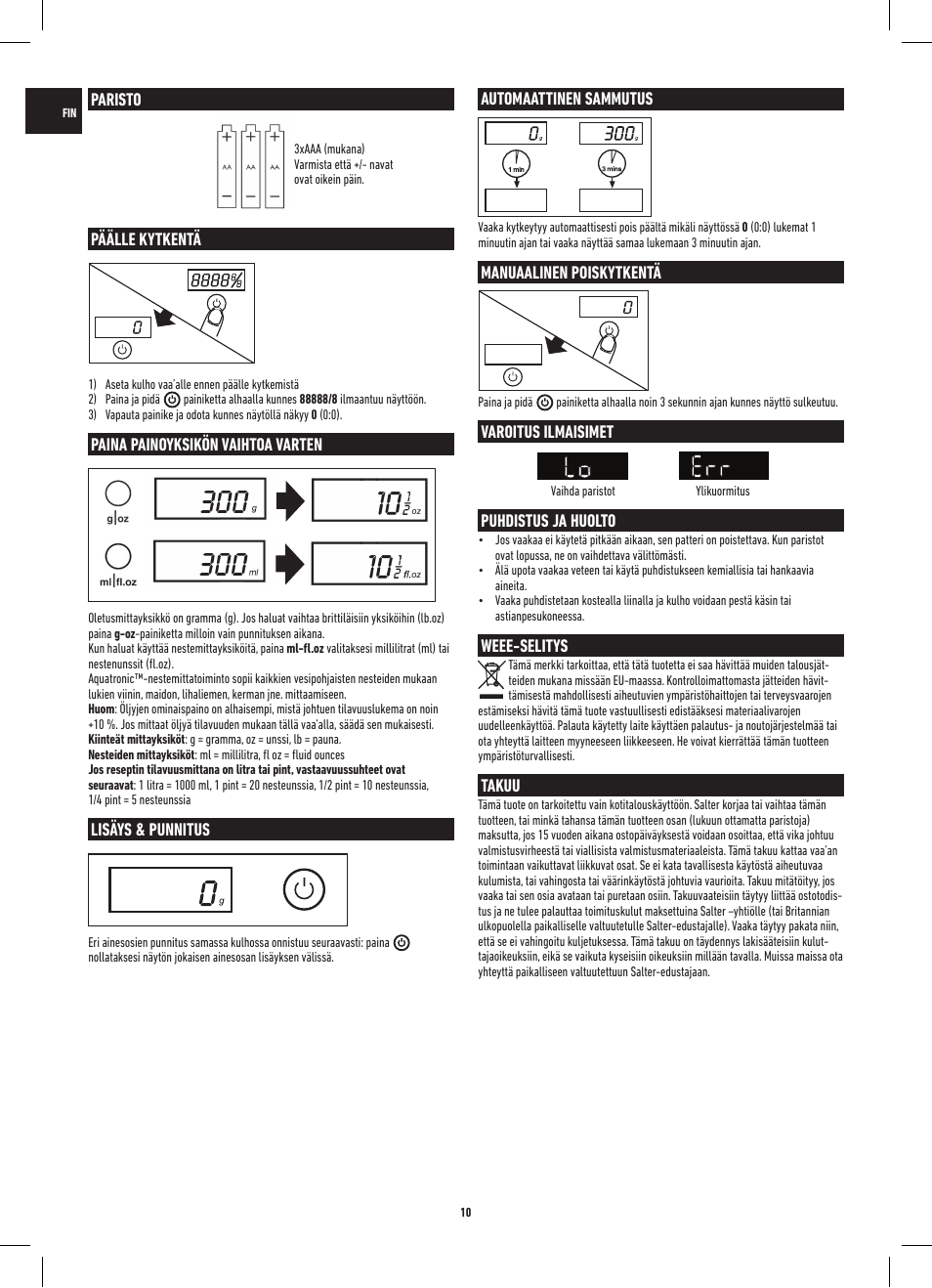 Salter 1047 HBBKDR Heston Blumenthal Precision Orb Electronic Scale User Manual | Page 10 / 20