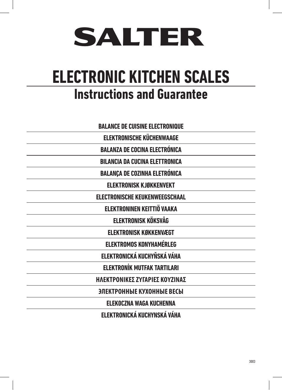 Salter 3003 SSSVDR08 Aquatronic Glass Electronic Kitchen Scale User Manual | 12 pages