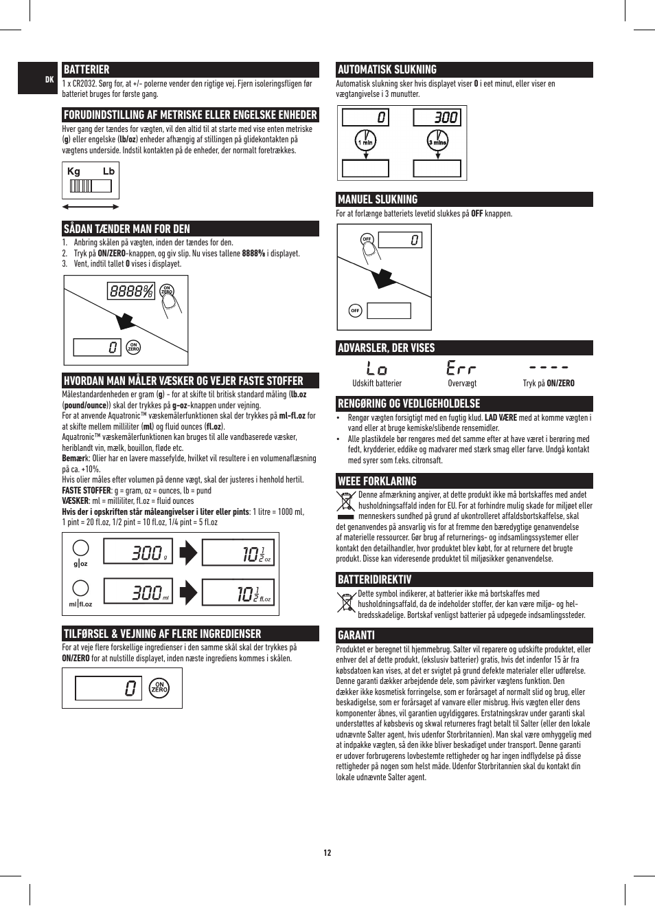 Lo err | Salter 3013 SSSVDR Aquatronic Stainless Steel Electronic Kitchen Scale User Manual | Page 12 / 20