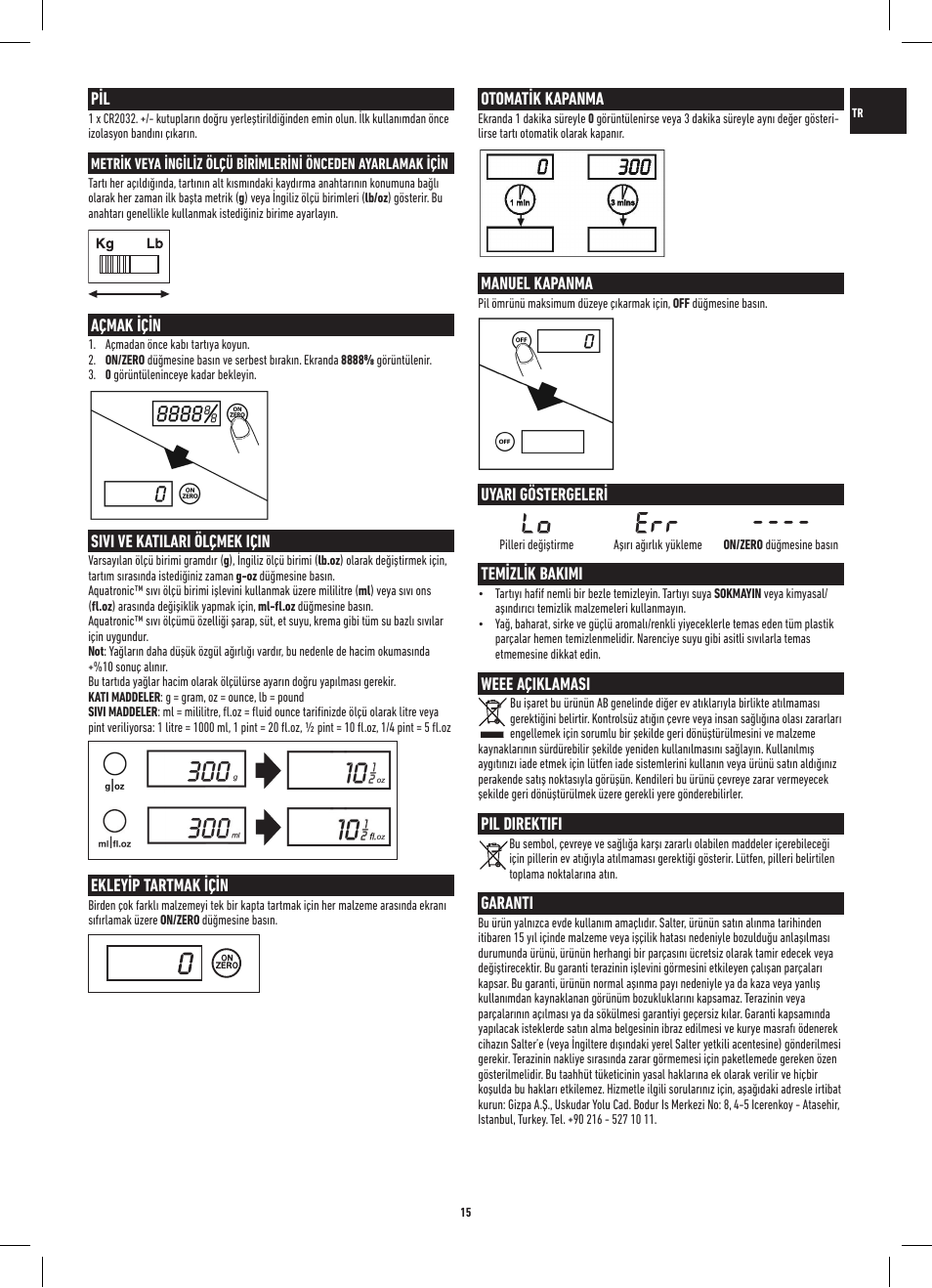 Lo err | Salter 3013 SSSVDR Aquatronic Stainless Steel Electronic Kitchen Scale User Manual | Page 15 / 20