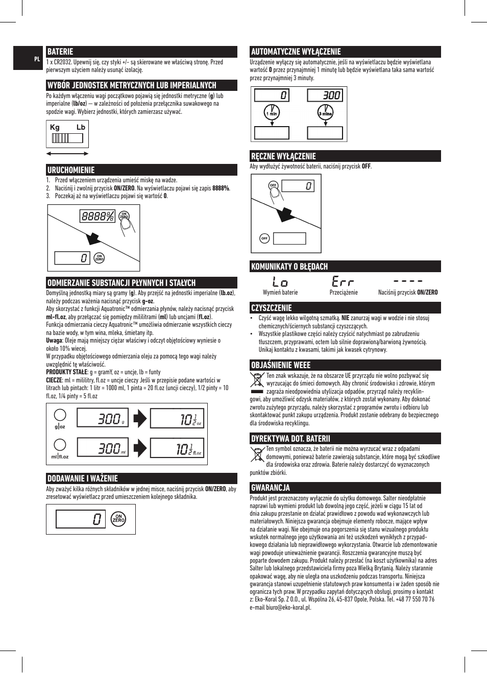 Lo err | Salter 3013 SSSVDR Aquatronic Stainless Steel Electronic Kitchen Scale User Manual | Page 18 / 20