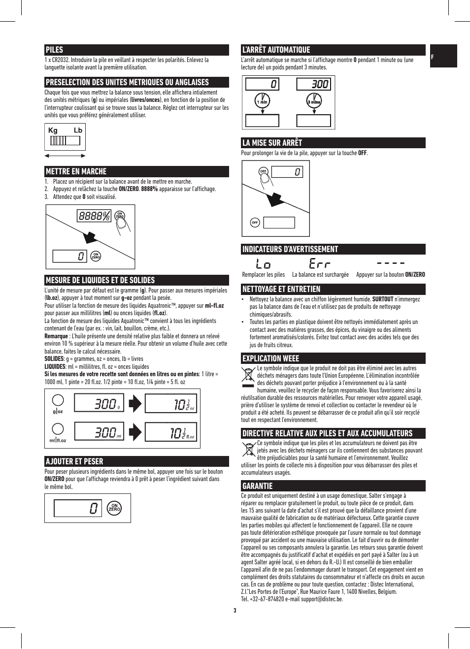 Lo err | Salter 3013 SSSVDR Aquatronic Stainless Steel Electronic Kitchen Scale User Manual | Page 3 / 20