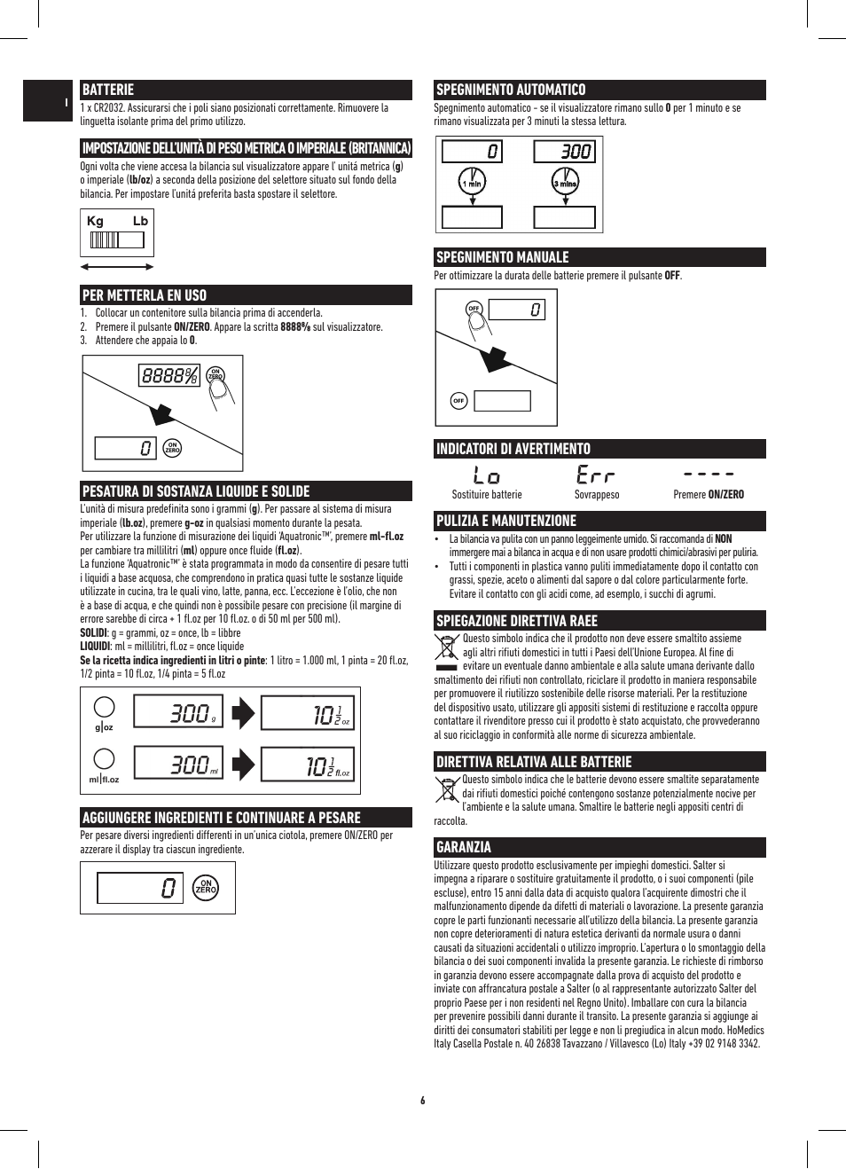 Lo err | Salter 3013 SSSVDR Aquatronic Stainless Steel Electronic Kitchen Scale User Manual | Page 6 / 20