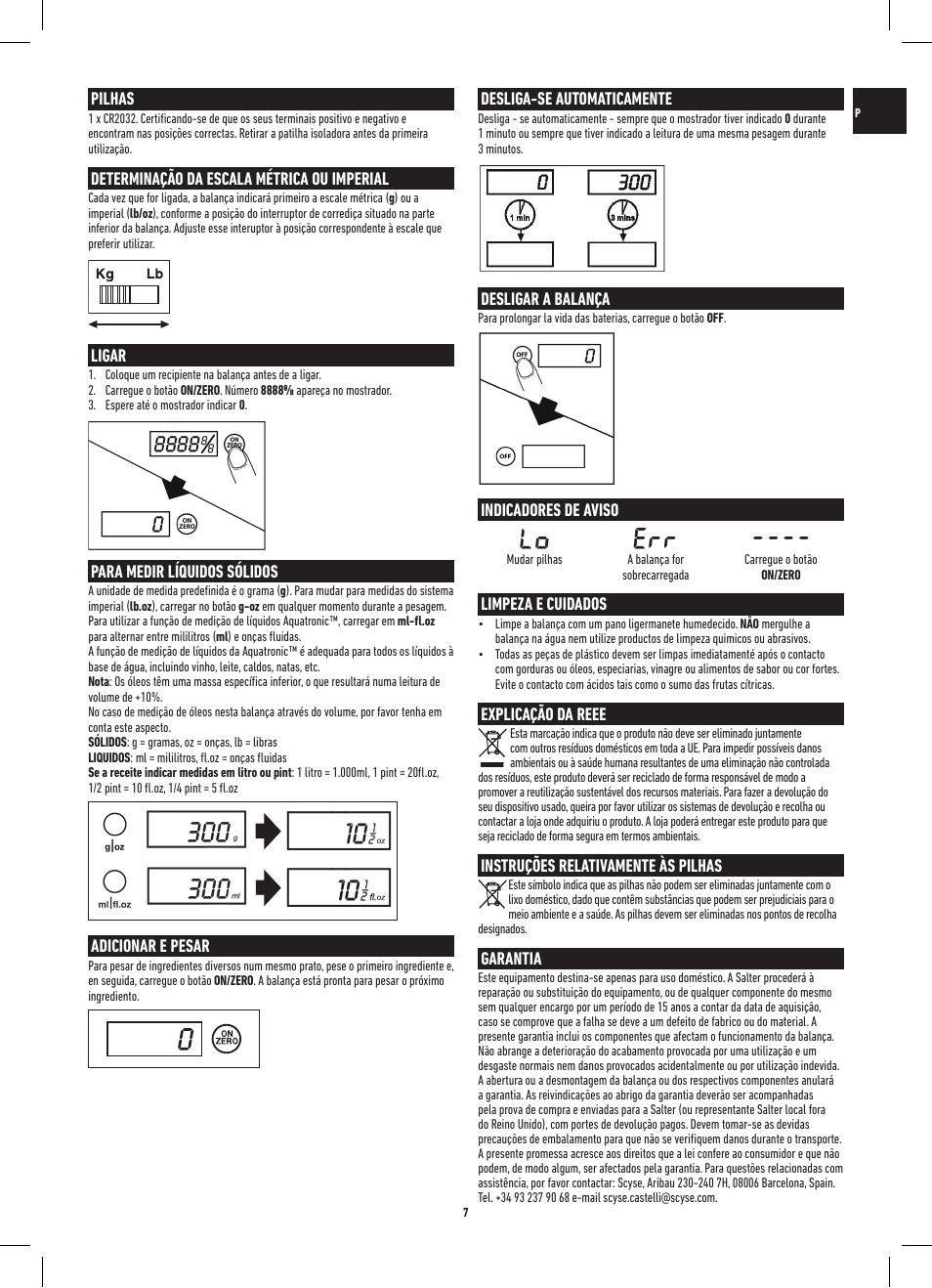 Lo err | Salter 3013 SSSVDR Aquatronic Stainless Steel Electronic Kitchen Scale User Manual | Page 7 / 20